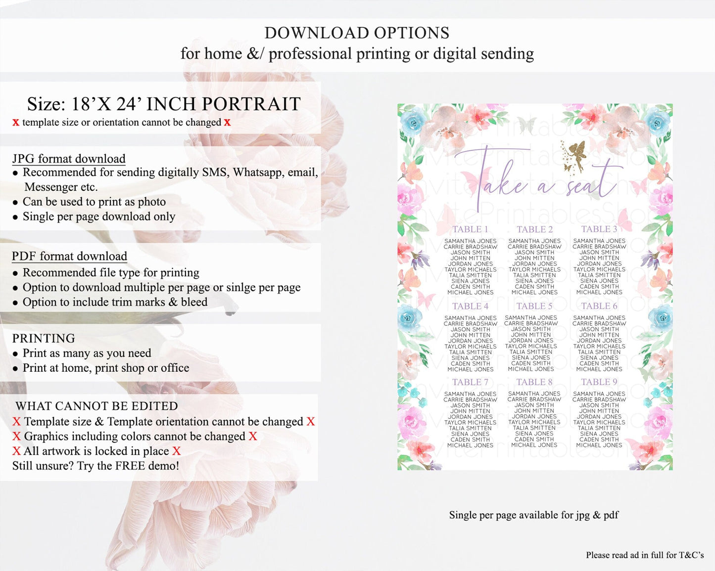 Fairy Seating Chart Pastel Fairy Seating Chart Fairy Tea Party Fairy Garden Seating Sign Enchanted Garden Floral Butterfly Decor D10126