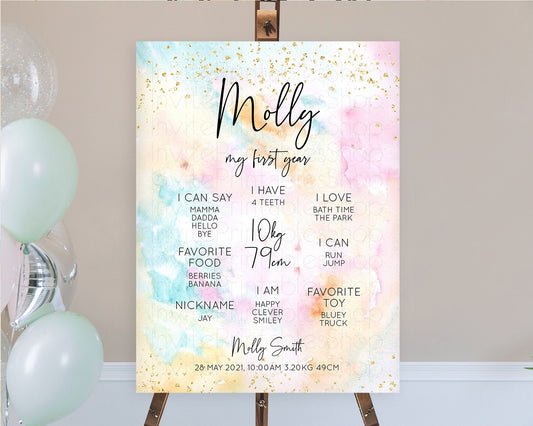 Editable Pastel First Birthday Milestone Board Pastel Rainbow Milestone Post