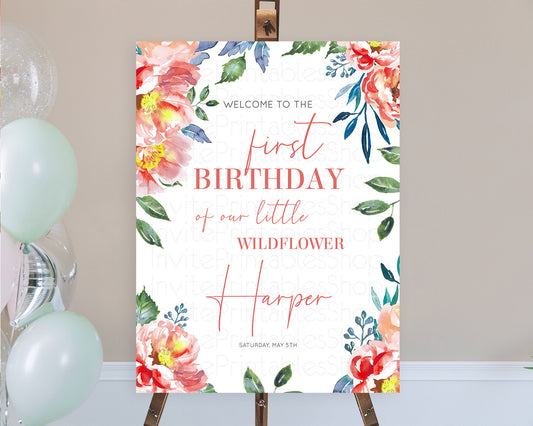 Secret Garden Welcome Sign Wildflower Welcome Board Pastel Flower Garden Welcome Poster Boho Wildflower First Birthday Welcome Sign D10751