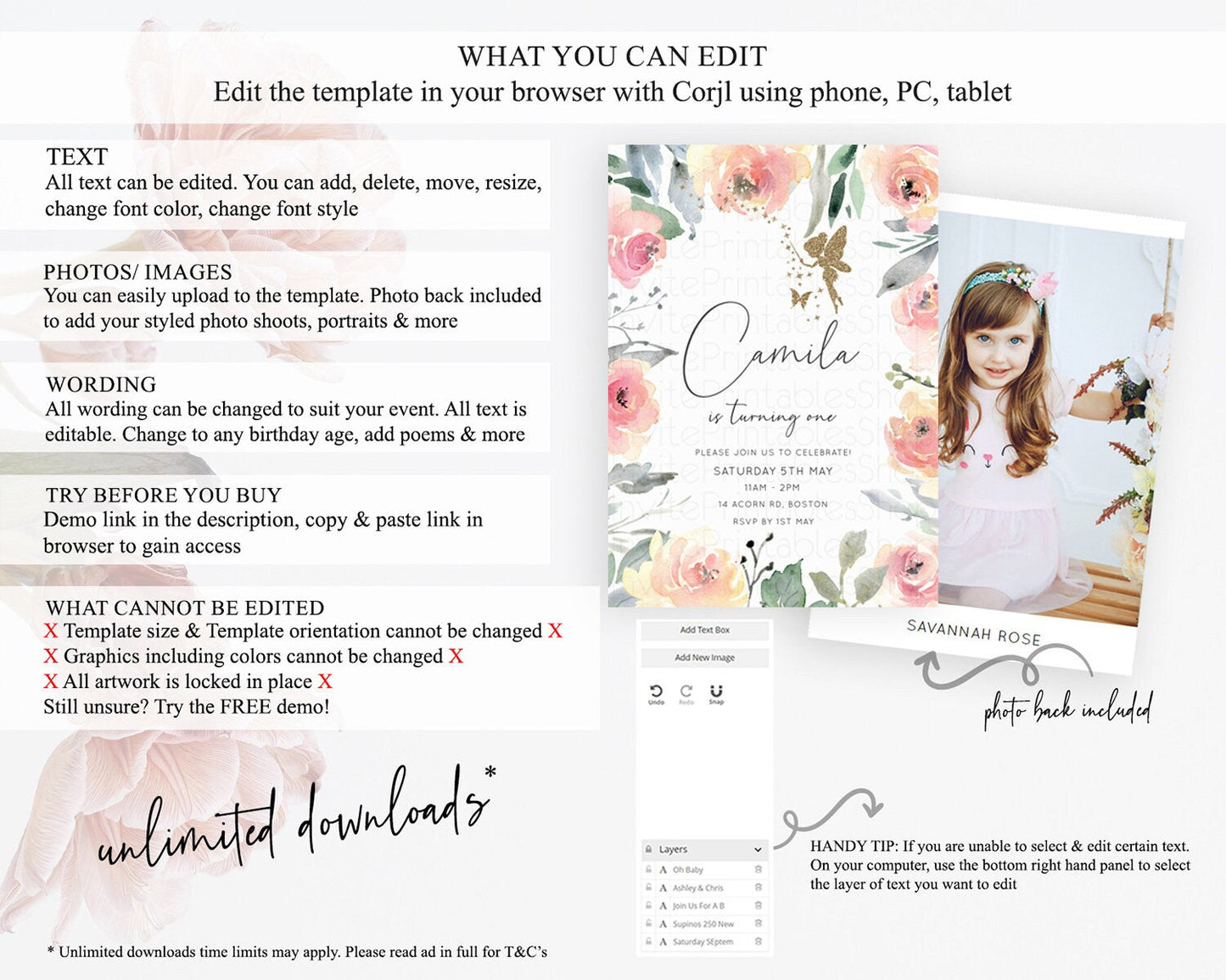 Fairy Birthday Invitation Fairy Invites Fairy Tea Party Fairy Garden Birthday Secret Garden Enchanted Garden Pastel Floral Butterfly D10779