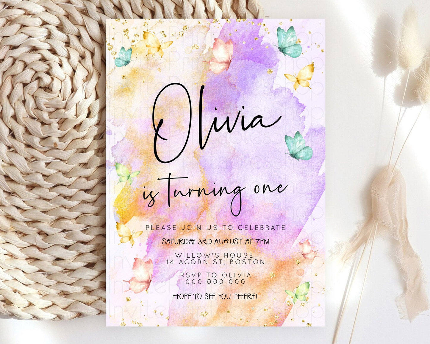 Pastel Butterfly Birthday Invitation Butterfly Birthday Invitation Whimsical Butterfly Enchanted Garden 1st 2nd Birthday Invitation D23206