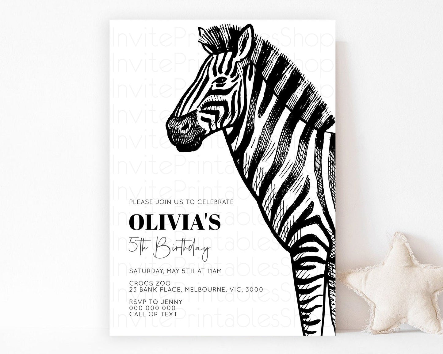 Zebra Birthday Invitation Zebra Invite Jungle Safari invite Watercolor Tropical Palm Invite Adventure Zoo Party Wild Animal Party D10249