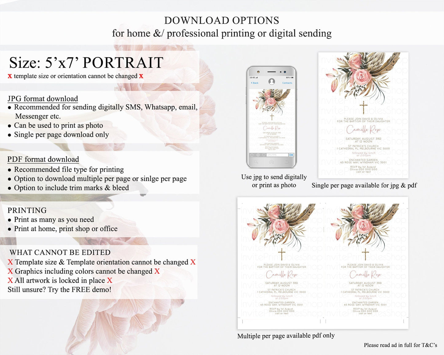 Secret Garden Baptism Invitation Wildflower Baptism Birthday Invite Pastel Flowers Christening Invite Enchanted Garden Boho Floral D10686