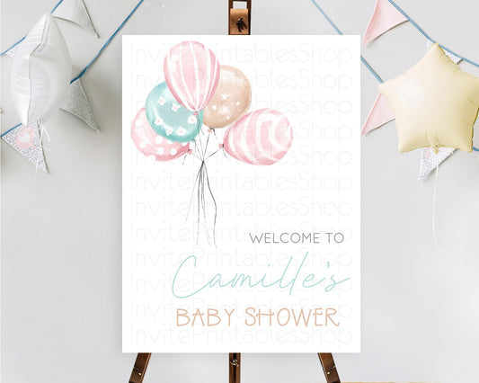 Pastel Balloons Baby Shower Welcome Sign Colorful Balloon Welcome Board Rainbow Balloon Welcome Poster Confetti Balloon Welcome Sign D10687