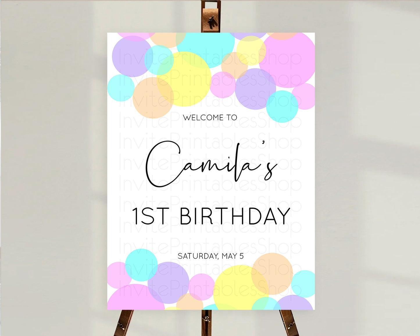 Rainbow Welcome Sign Pastel Welcome Board Pastel Rainbow Confetti Welcome Sign Colorful Bubbles Pastel First Birthday Welcome Sign D10406