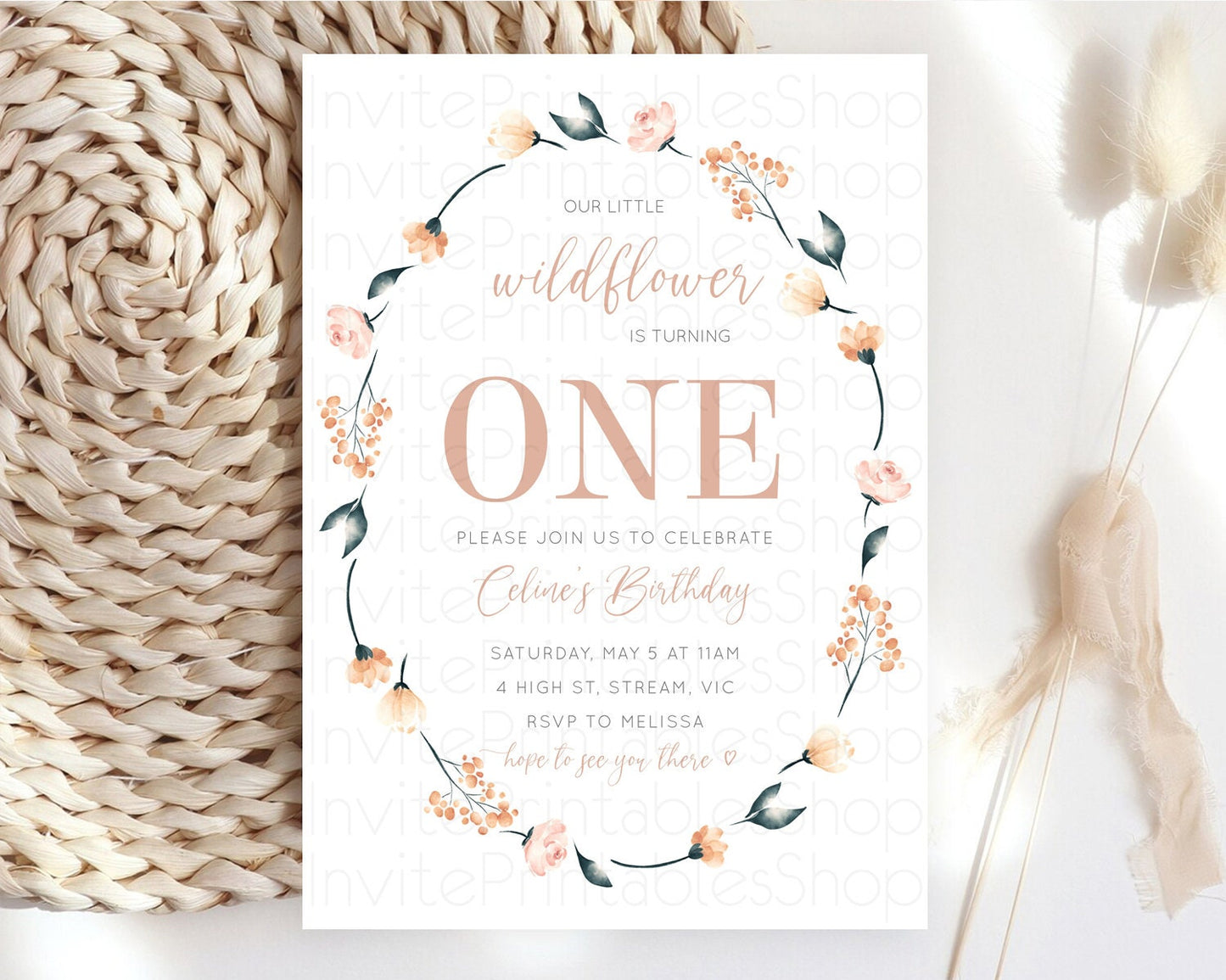 Secret Garden Invitation Wildflower Birthday Invitation Pastel Flowers Invite Enchanted Garden Boho Floral 3rd 2nd First Birthday D10240