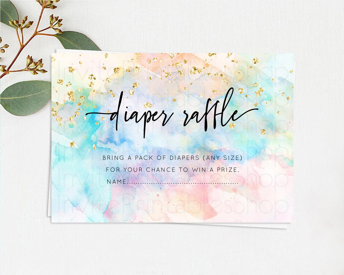Pastel Diaper Raffle Card Pastel Rainbow Diaper Raffle Insert Colorful Ombre Watercolor Diaper Ticket Confetti Glitter Raffle Game D10260
