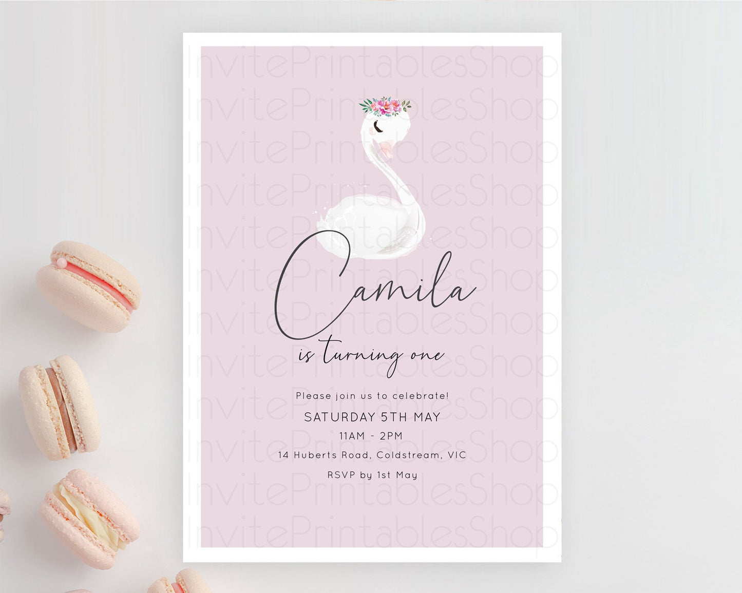 Swan Birthday Invitation Swan Princess Ballet Invitation Enchanted Forest Swan Lake Party Secret Garden Watercolour Pastel Floral D10758