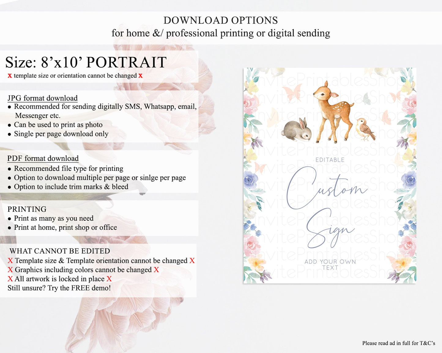 Fawn Deer Sign Pastel Floral Deer Table Sign Decor Enchanted Forest Butterfly Party 1st Birthday Baptism Baby Shower Bridal Shower D10930