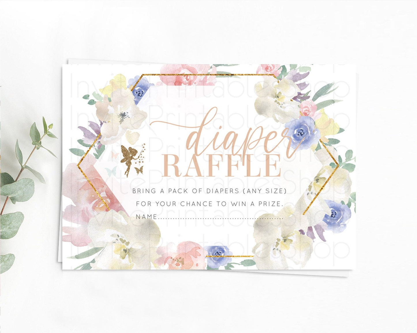 Fairy Diaper Raffle Card Fairy Diaper Insert Enchanted Garden Fairy Diaper Ticket Pastel Floral Butterfly Secret Garden Raffle Game D10829