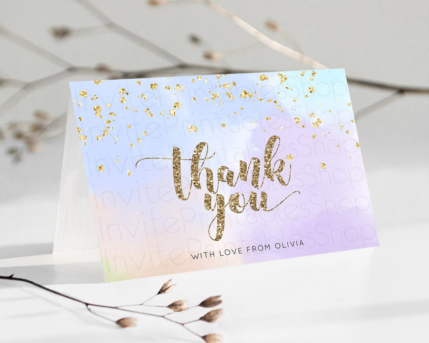 Pastel Thank You Rainbow Thank You Card Colorful Pastel Birthday Thank You Card Confetti Watercolor Pastel Teacher Thank You Cards D10372