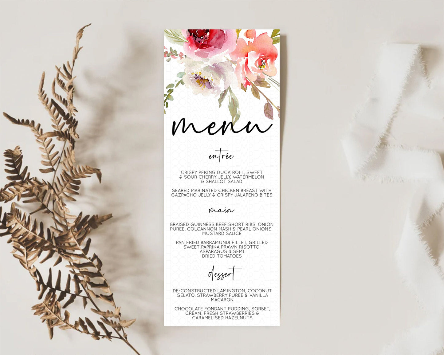 Secret Garden Menu Wildflower Menu Template Pastel Flower Garden Table Decor Boho Floral Dinner Dessert Floral Party Food Menu D10243