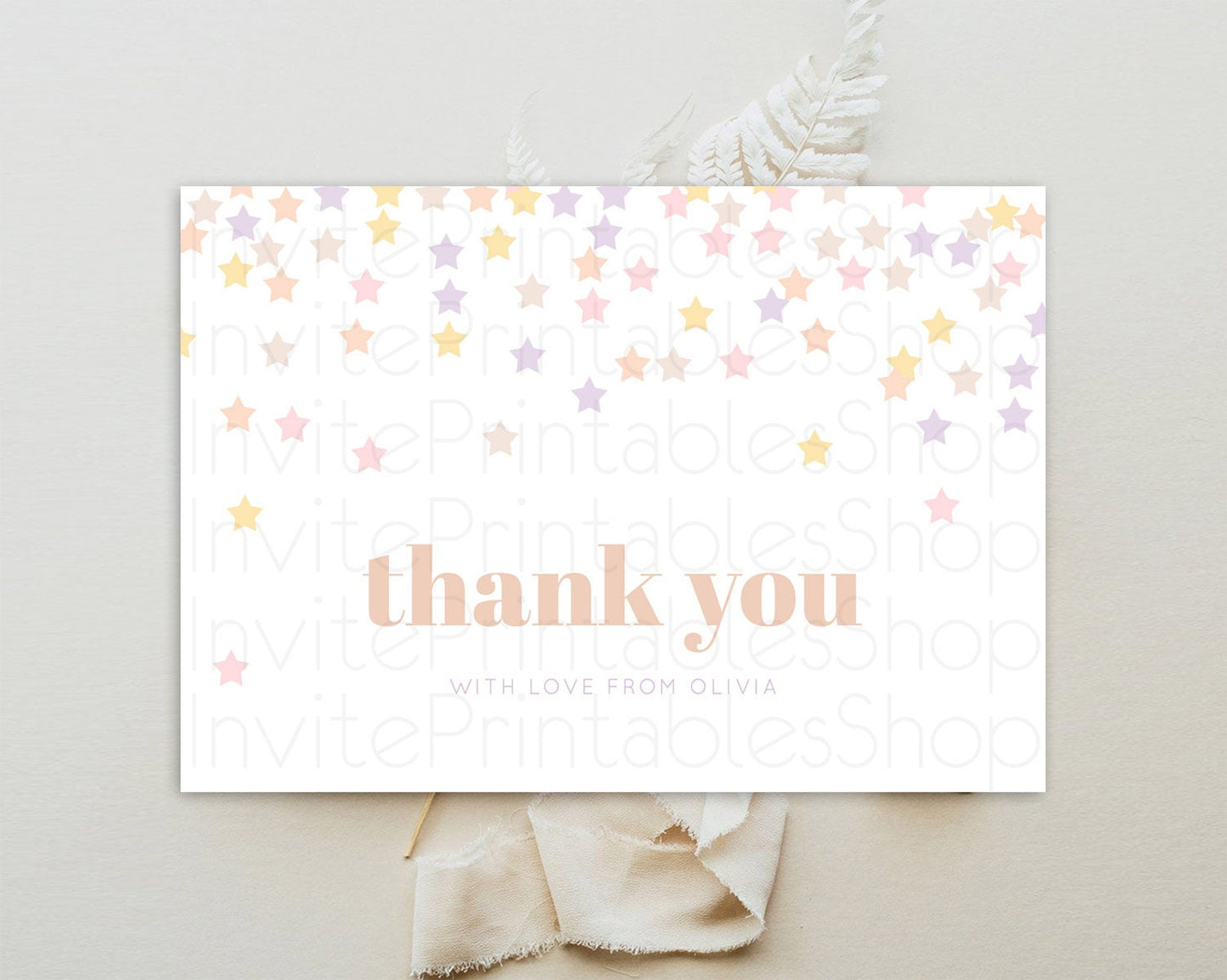 Star Thank You Card Pastel Stars Thank You Shooting Star Rainbow Colorful Confetti Twinkle Little Star Birthday Teacher Thank You D10810