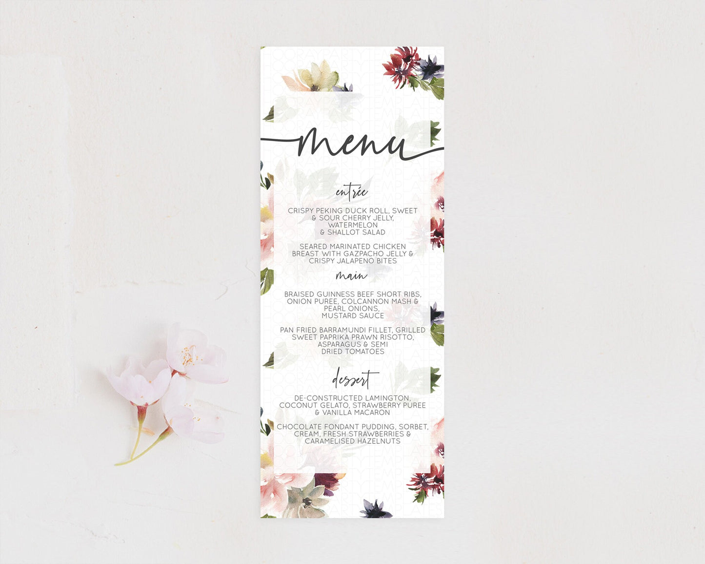 Secret Garden Menu Wildflower Menu Template Pastel Flower Garden Table Decor Boho Floral Dinner Dessert Floral Party Food Menu D10538