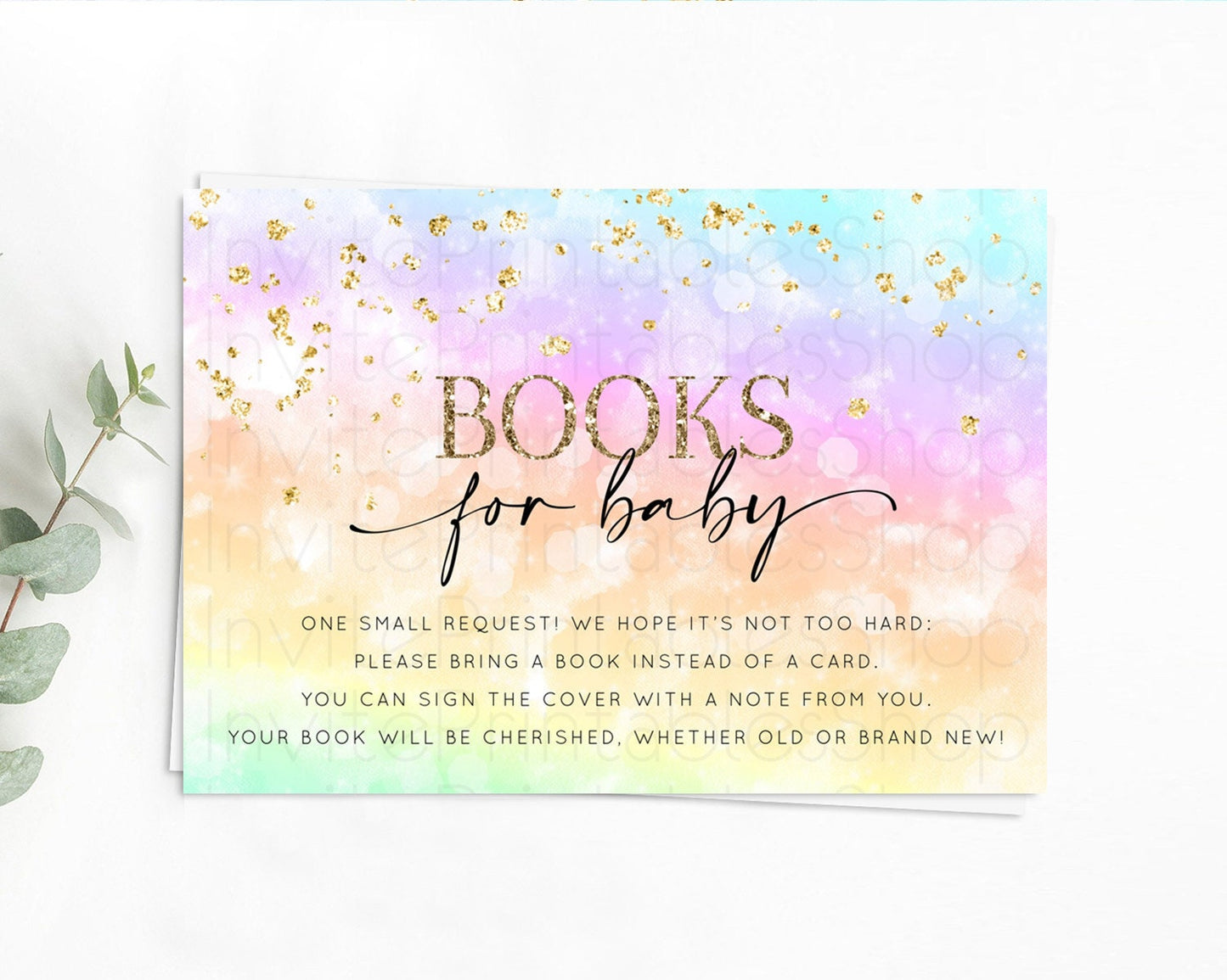 Pastel Books For Baby Card Pastel Rainbow Book Insert Colorful Ombre Watercolor Book Card Confetti Glitter Baby Book Poem Request D10647