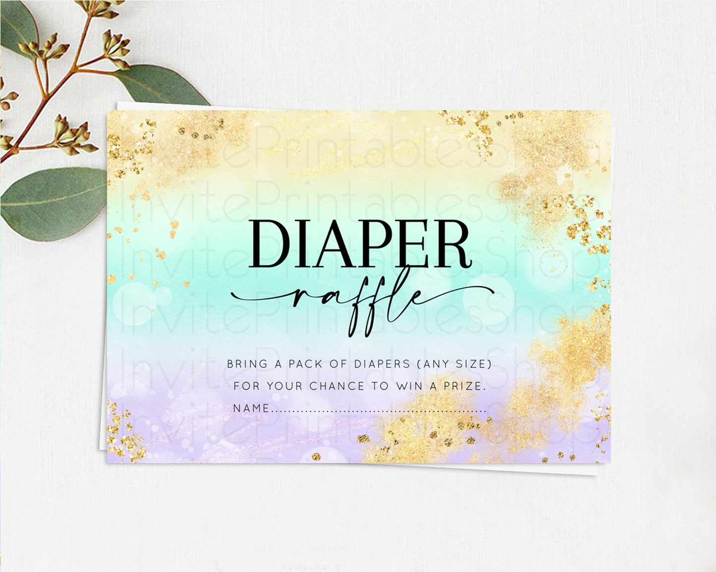 Pastel Diaper Raffle Card Pastel Rainbow Diaper Raffle Insert Colorful Ombre Watercolor Diaper Ticket Confetti Glitter Raffle Game D10672