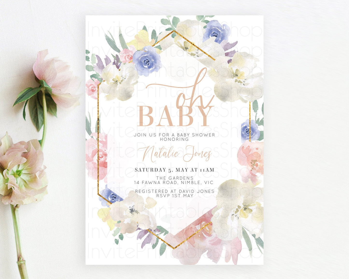 Wildflower Baby Shower Invitation Secret Garden Baby Shower Invitation Pastel Flowers Invite Enchanted Garden Shower Floral Theme D10254