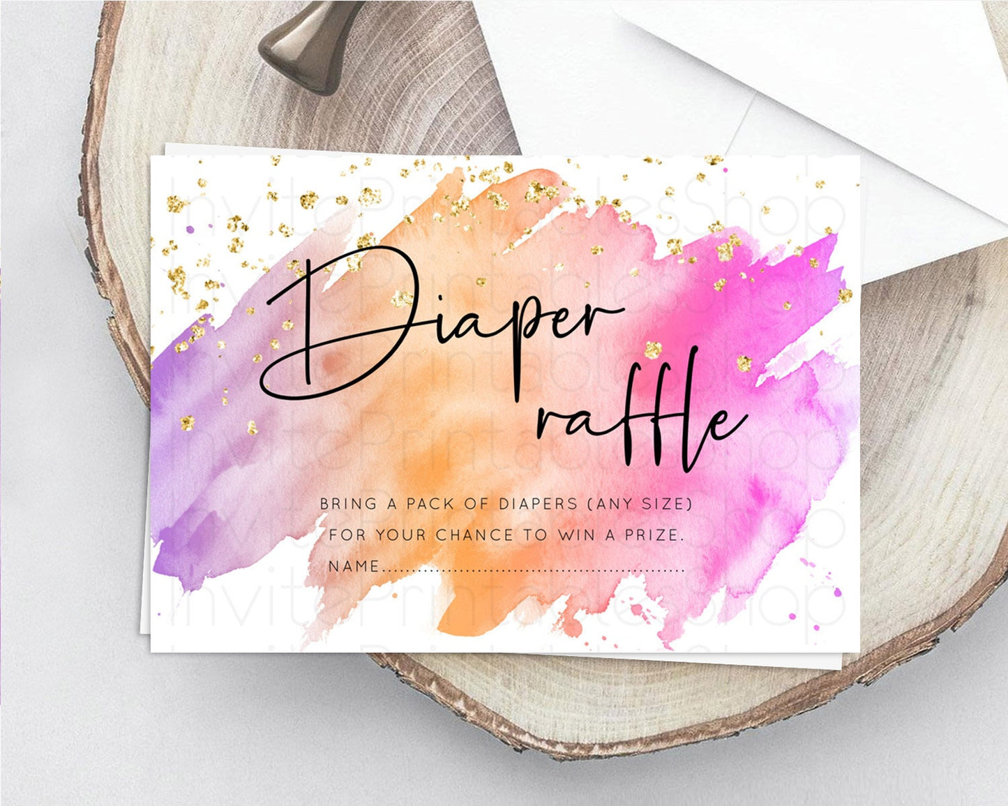 Pastel Diaper Raffle Card Pastel Rainbow Diaper Raffle Insert Colorful Ombre Watercolor Diaper Ticket Confetti Glitter Raffle Game D10488