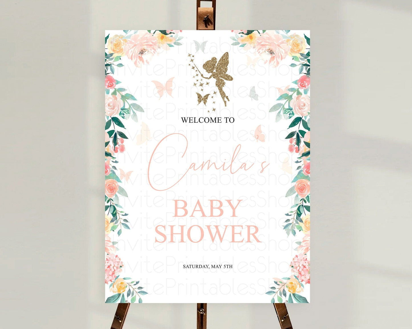 Fairy Baby Shower Welcome Sign Fairy Welcome Board Enchanted Garden Pastel Floral Butterfly Decor Secret Garden Fairy Welcome Sign D10789
