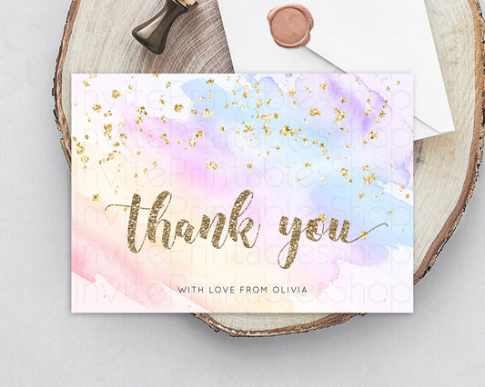 Pastel Thank You Rainbow Thank You Card Colorful Pastel Birthday Thank You Card Confetti Watercolor Pastel Teacher Thank You Cards D10633