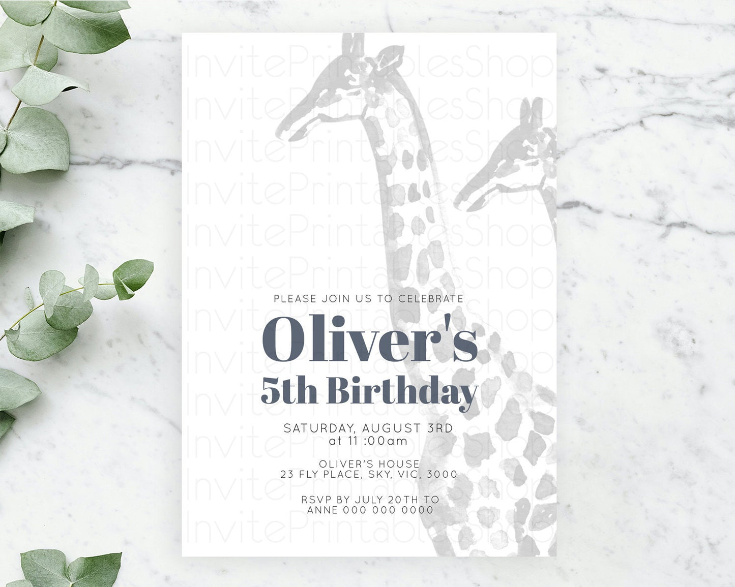 Giraffe Birthday Invitation Giraffe Invitation Watercolor Giraffe Birthday Safari Giraffe Party Animal Two Wild One Zoo Birthday D10306