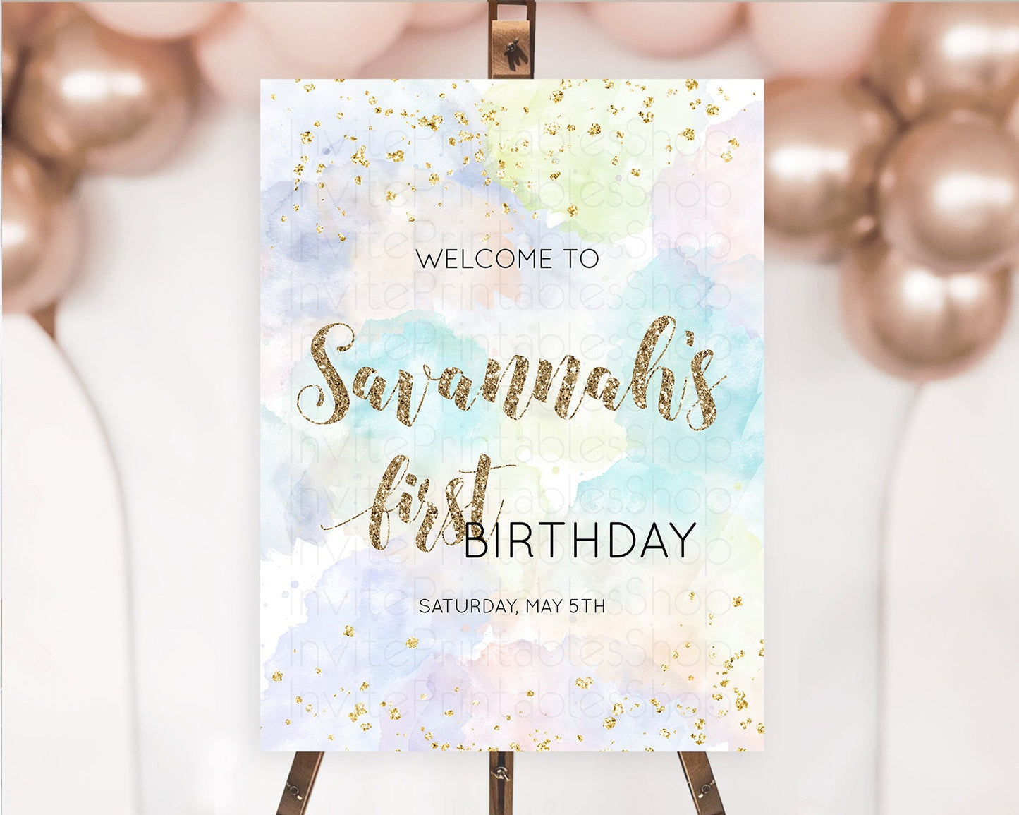 Pastel Welcome Sign Pastel Rainbow Welcome Sign Colorful Rainbow Confetti Watercolor Glitter Pastel First Birthday Welcome Sign D10614