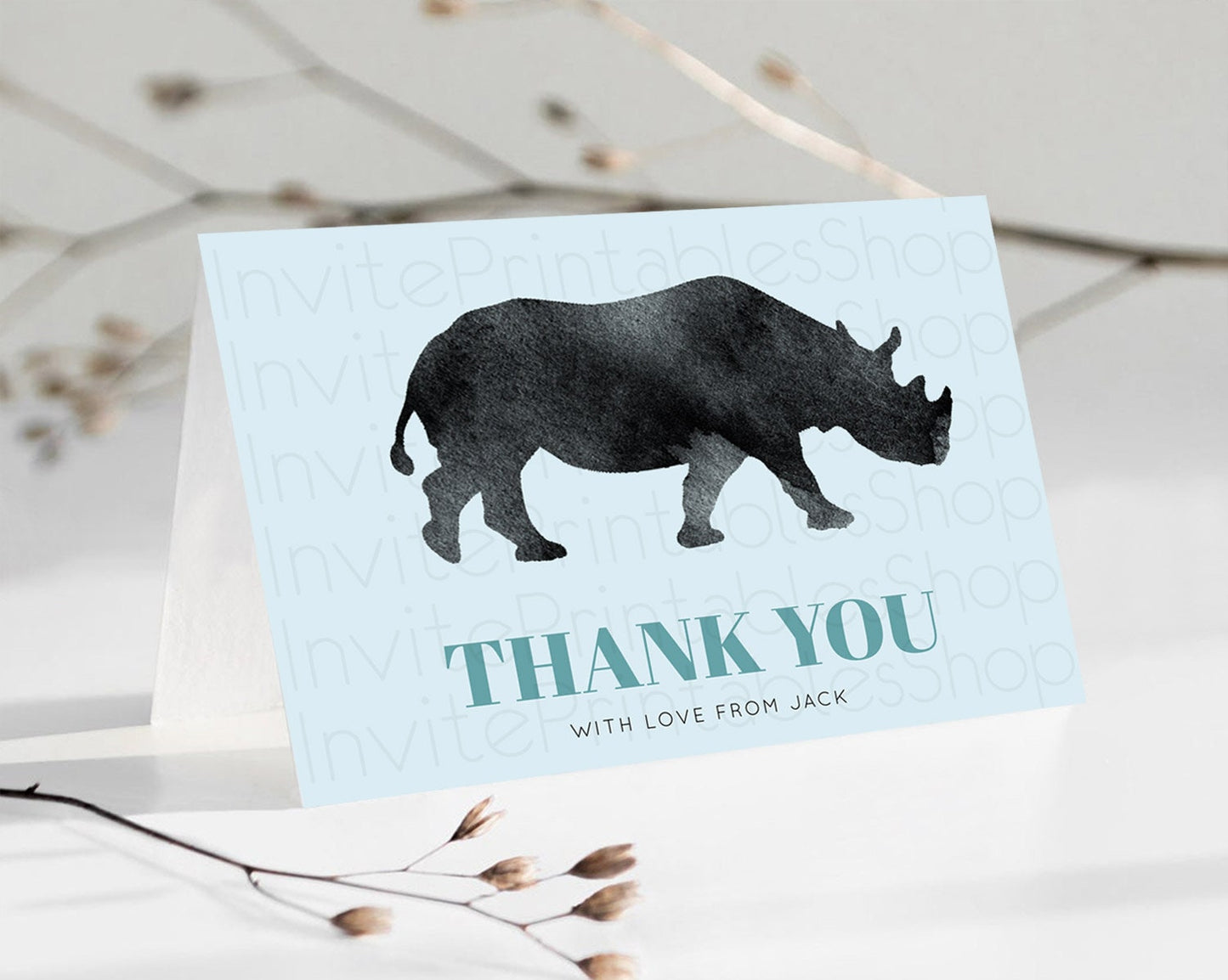 Editable Rhino Thank You Rhino Thank You Card Rhino Birthday Thank You Card