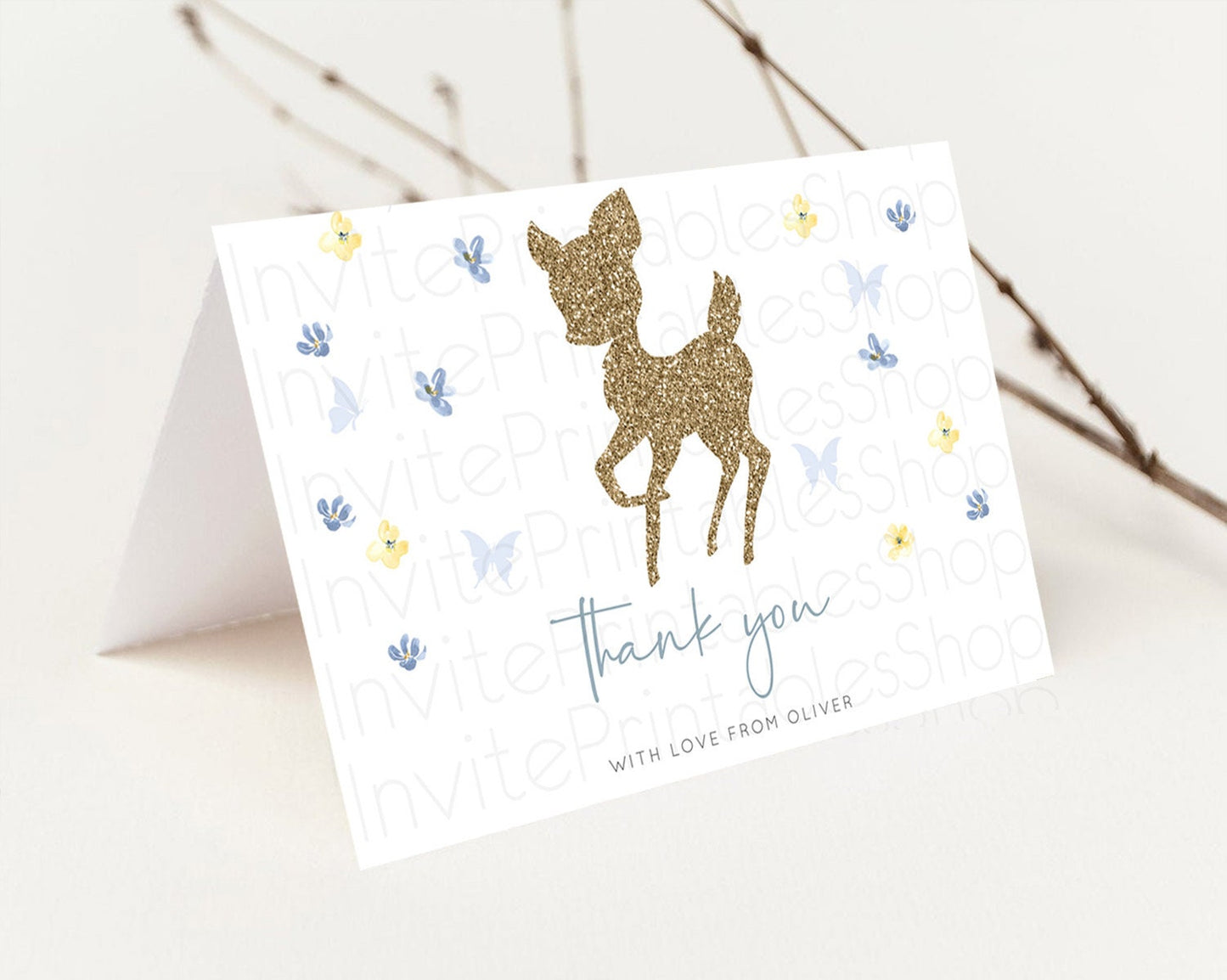 Fawn Thank You Deer Thank You Card Pastel Floral Deer Birthday Thank You Card Enchanted Forest Butterfly Deer Teacher Thank You Card D10864