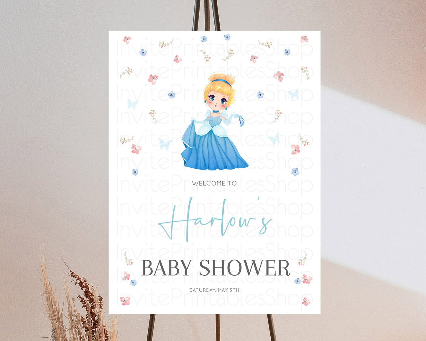 Princess Baby Shower Welcome Sign Castle Welcome Board Secret Garden Enchanted Castle Pastel Floral Garden Baby Shower Welcome Sign D10354