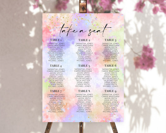 Editable Rainbow Seating Chart Pastel Seating Chart Colorful Pastel Watercol