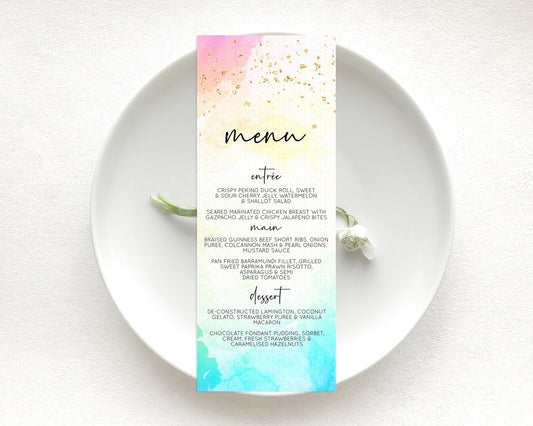 Editable Pastel Menu Pastel Rainbow Menu Template Colorful Pastel Table Deco