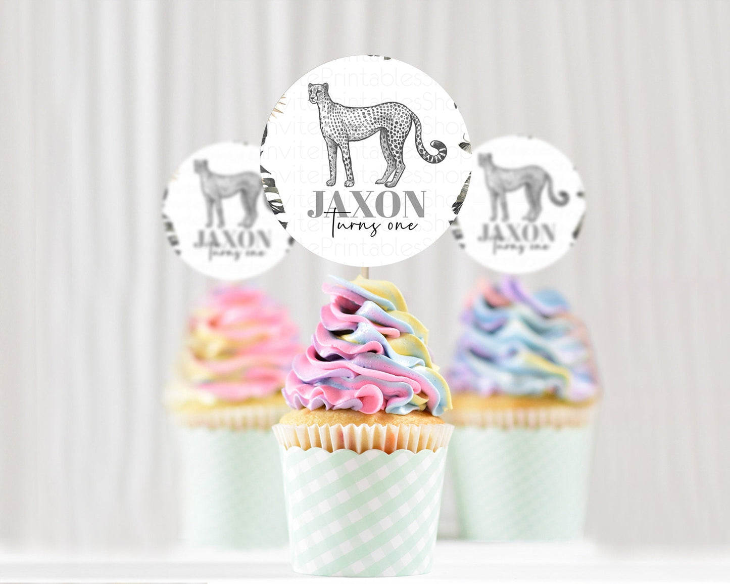 Cheetah Cupcake Toppers Cheetah Cupcake Cheetah Safari Cupcake Adventure Cheetah Cupcake Topper Palm Leaf Zoo First Birthday Decor D10823