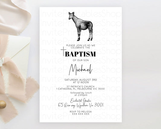 Editable Okapi Baptism Invitation Okapi Baptism 1st Birthday Invitation Okap