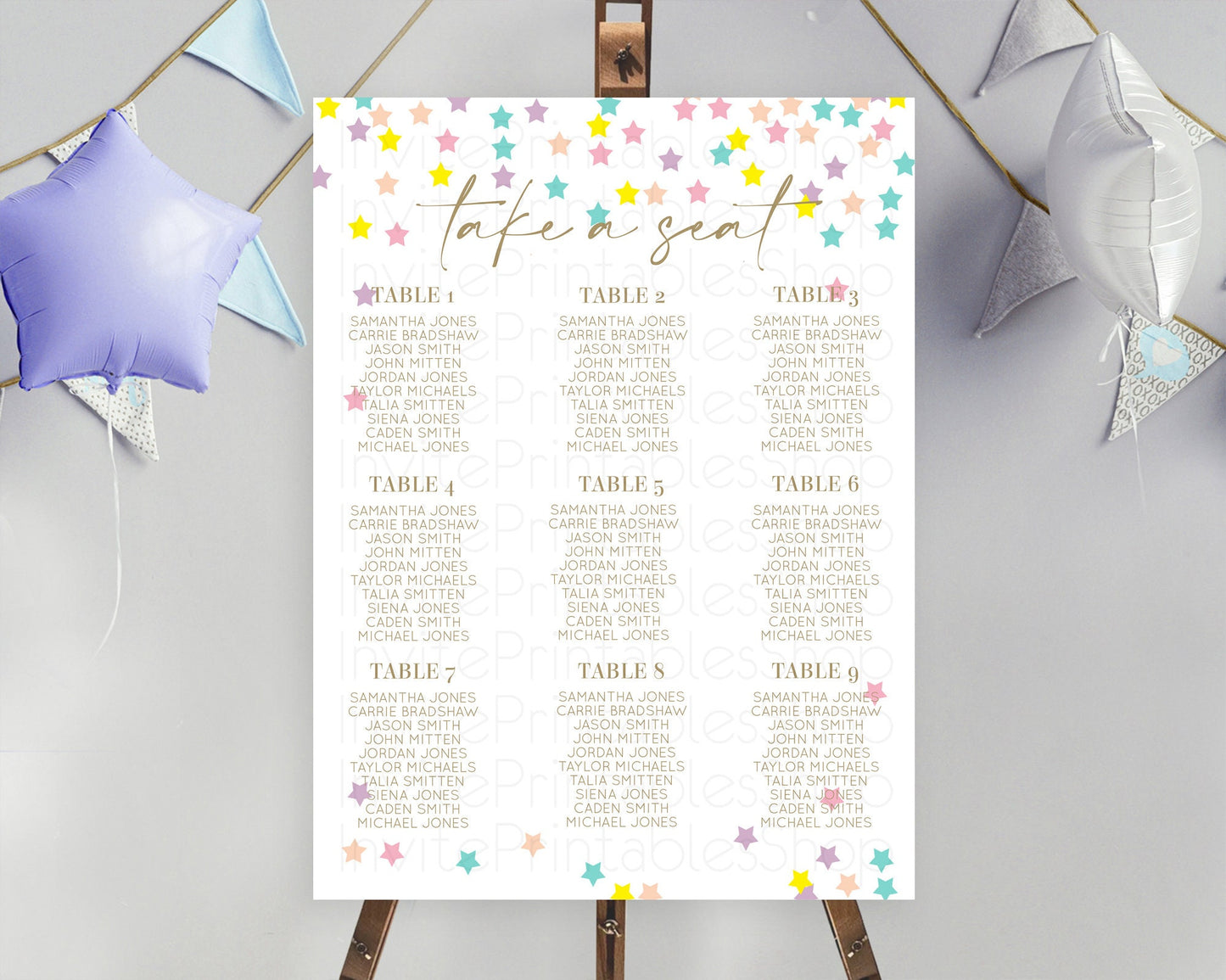 Star Seating Chart Pastel Stars Seating Chart Shooting Star Sprinkle Stars Rainbow Colorful Confetti Twinkle Little Star Decor D10601