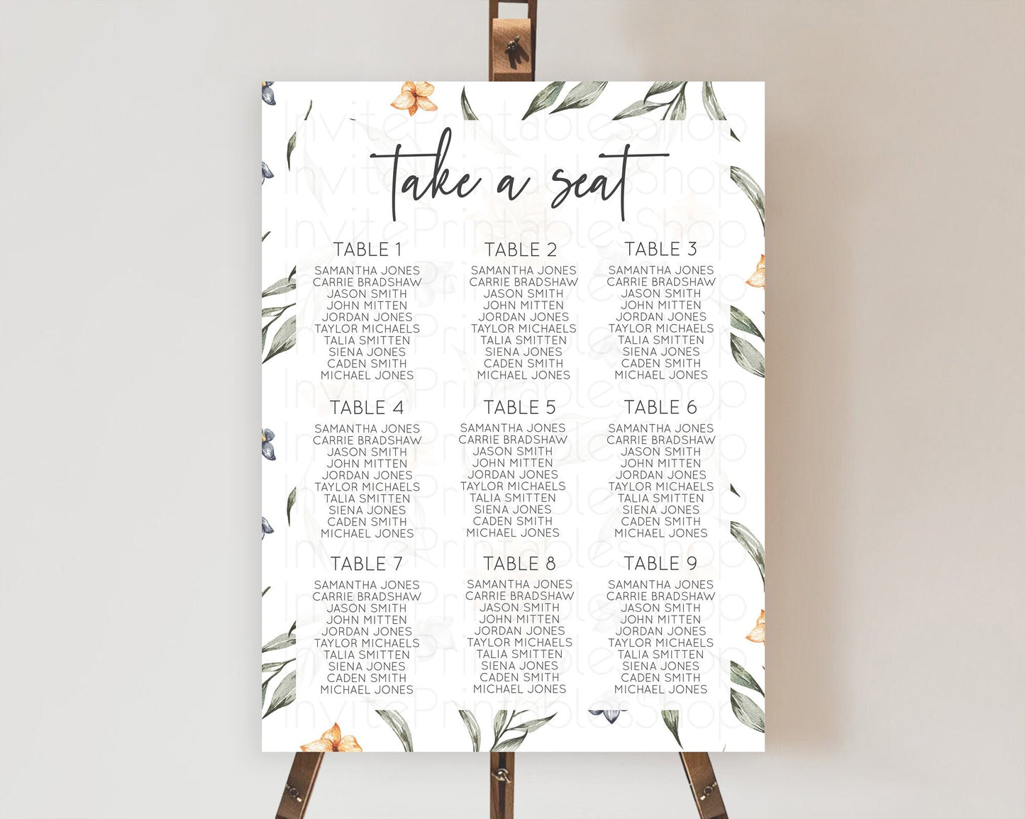 Green Leaf Seating Chart Leave Seating Chart Simple Greenery Seating Sign Eucalyptus Fern Spray Leaves Minimal Leaf Watercolour D10544