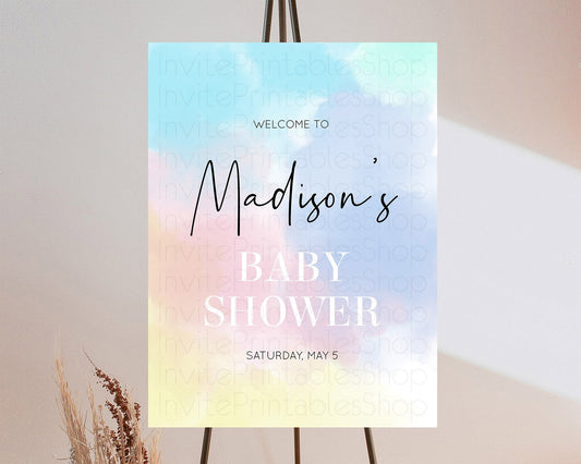 Editable Pastel Baby Shower Welcome Sign Pastel Rainbow Welcome Sign Colorfu