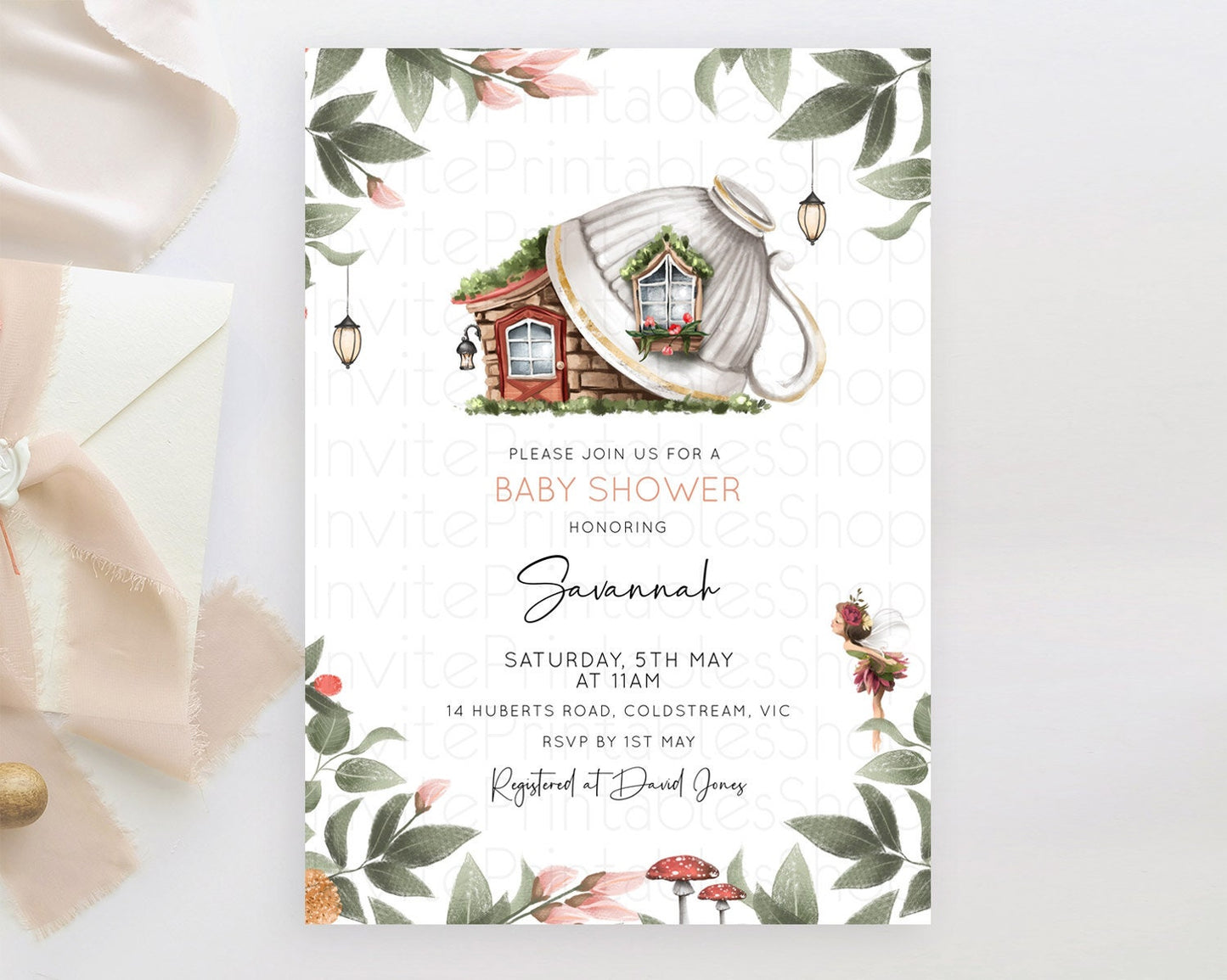 Fairy Baby Shower Invitation Pastel Fairy Invites Fairy Tea Party Fairy Garden Theme Secret Garden Enchanted Garden Floral Butterfly D10851