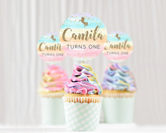 Editable Unicorn Rainbow Cupcake Topper Pastel Unicorn Decor Magical Unicron