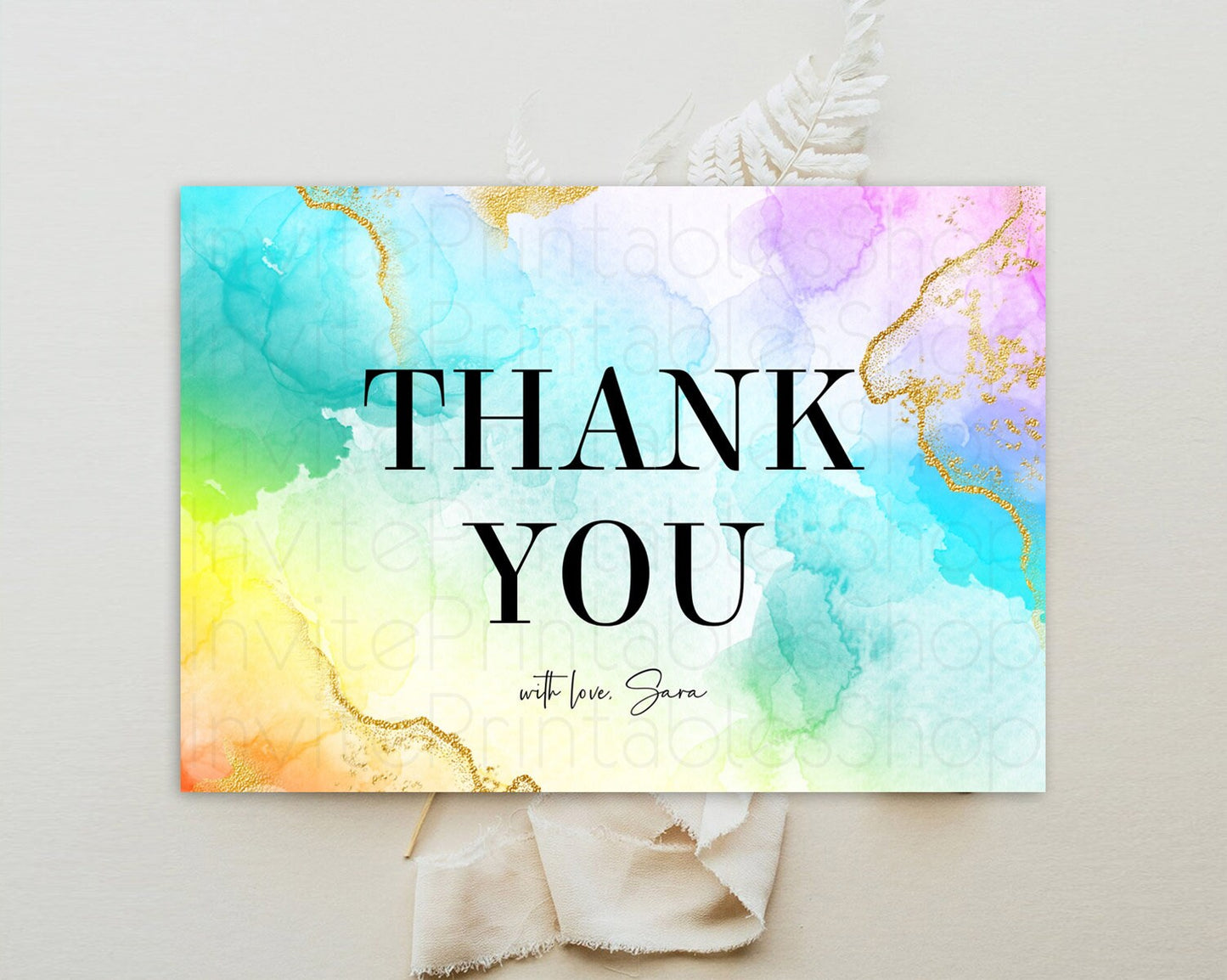 Pastel Thank You Rainbow Thank You Card Colorful Pastel Birthday Thank You Card Confetti Watercolor Pastel Teacher Thank You Cards D10393