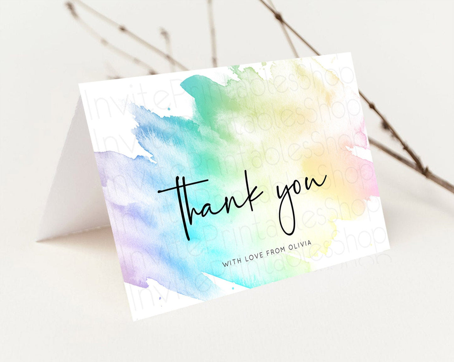 Pastel Thank You Rainbow Thank You Card Colorful Pastel Birthday Thank You Card Confetti Watercolor Pastel Teacher Thank You Cards D10279