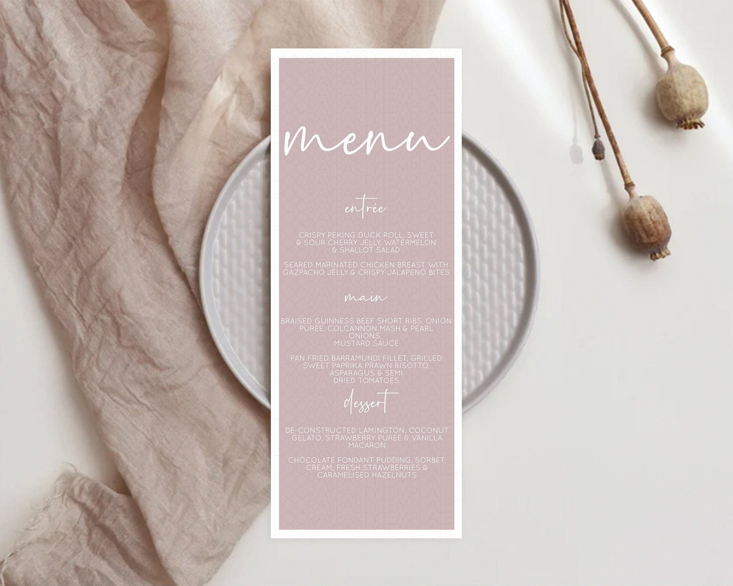 Pink Menu Pastel Pink Menu Template Pink Minimalist Table Decor Modern Pink Menu Simple Pink Dinner Dessert Menu Party Food Menu D10936