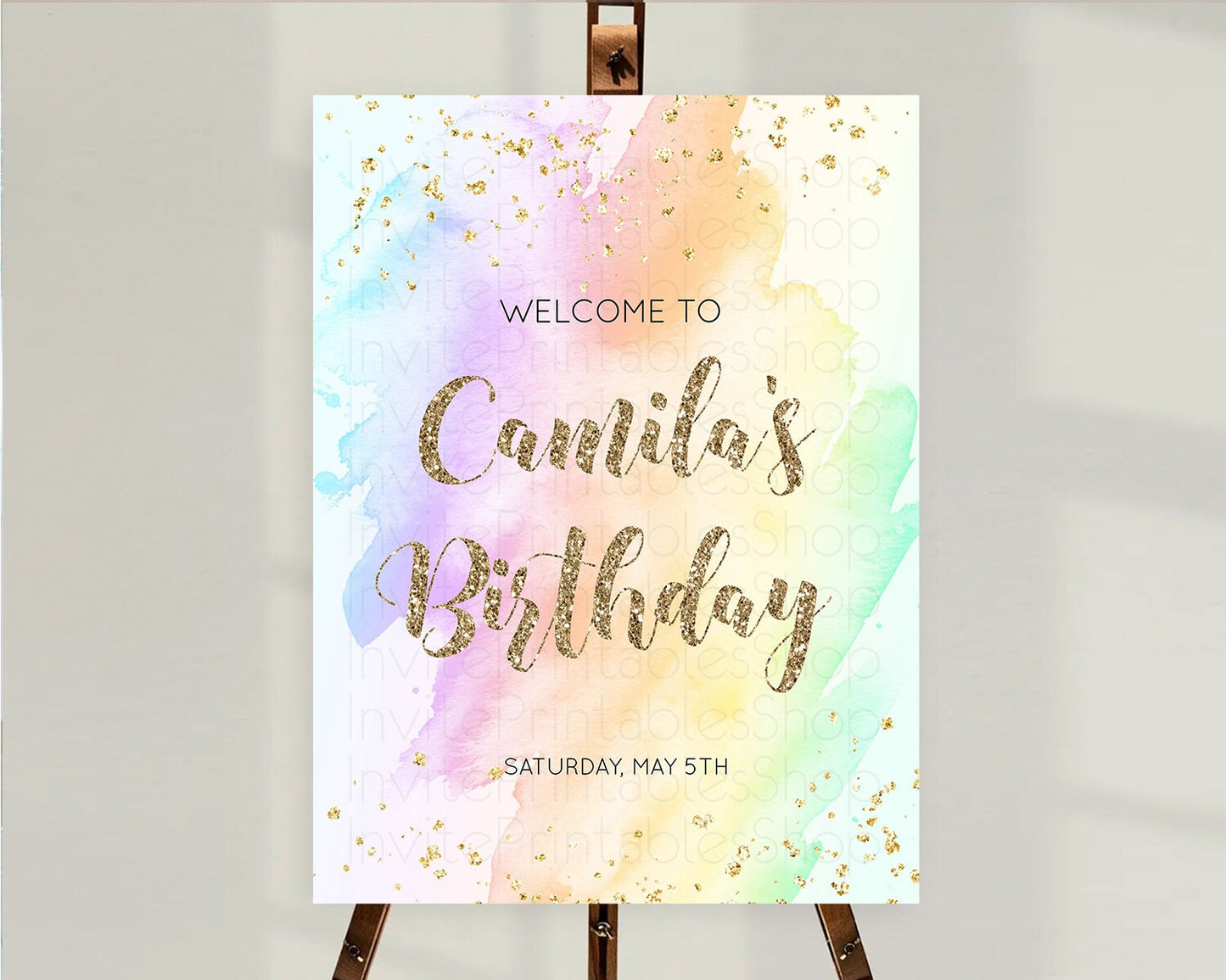 Pastel Welcome Sign Pastel Rainbow Welcome Sign Colorful Rainbow Confetti Watercolor Glitter Pastel First Birthday Welcome Sign D10643