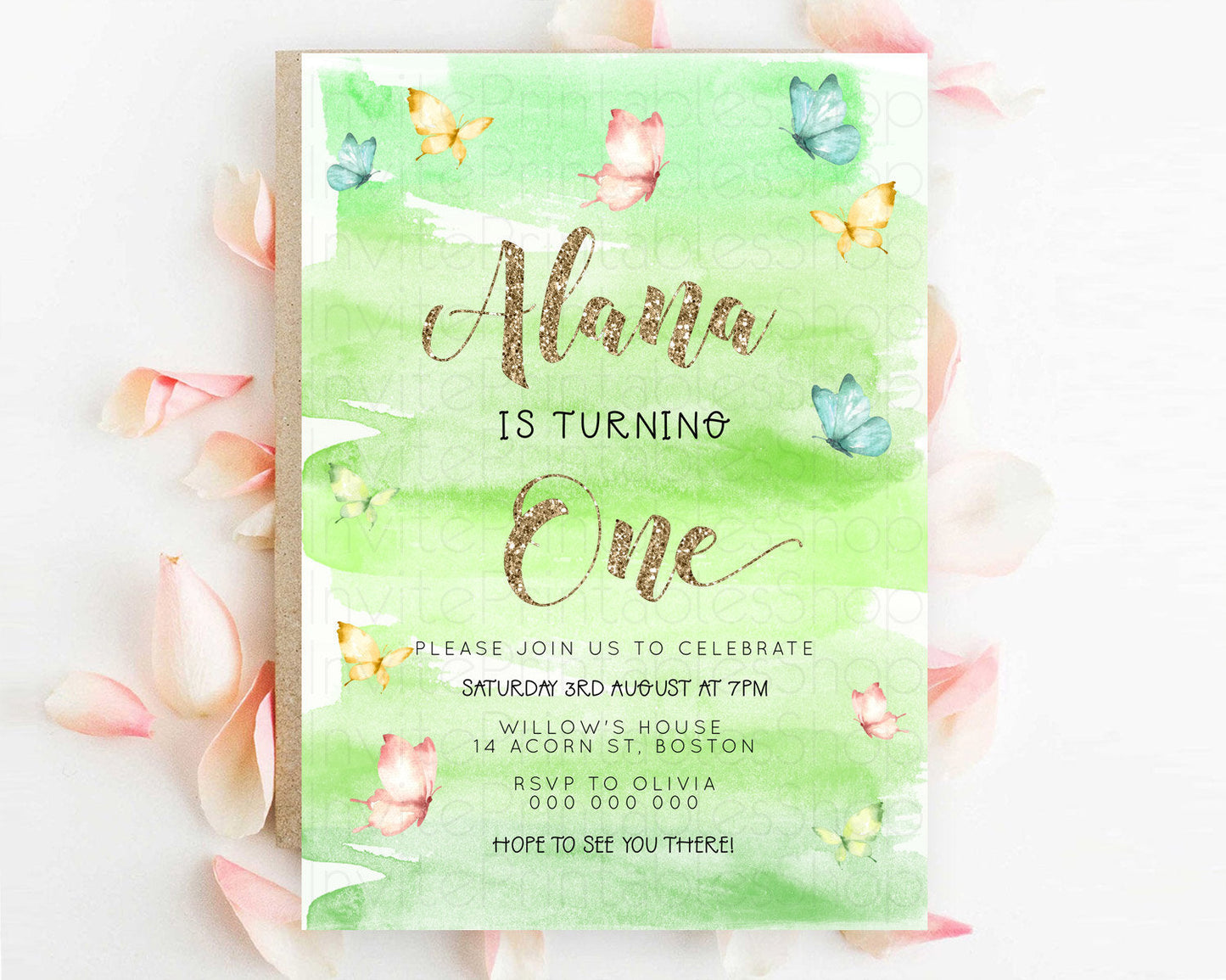 Pastel Butterfly Birthday Invitation Butterfly Birthday Invitation Colorful Splash Glitter Butterfly Garden 1st 2nd Birthday D23234