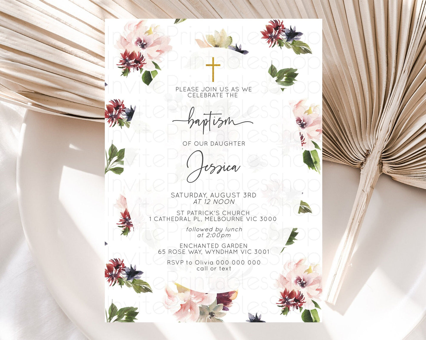 Secret Garden Baptism Invitation Wildflower Baptism Birthday Invite Pastel Flowers Christening Invite Enchanted Garden Boho Floral D10538