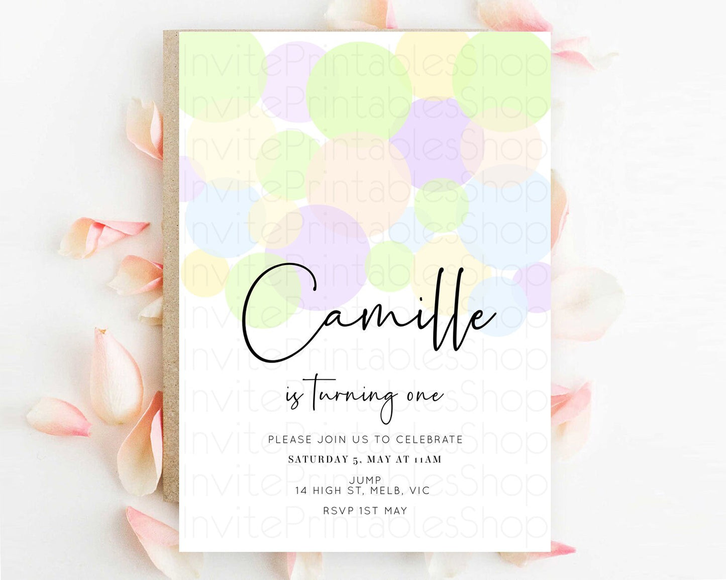 Pastel Birthday Invitation Pastel Confetti Birthday Invitation Bubbles Invitation Colorful Rainbow Confetti 2nd 1st First Birthday D10228