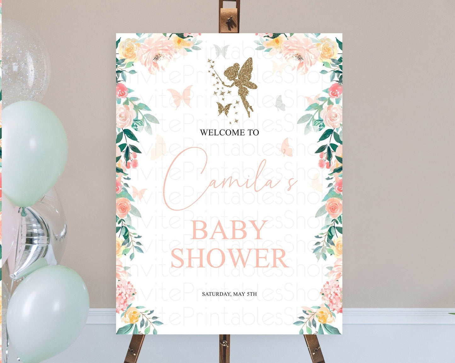 Fairy Baby Shower Welcome Sign Fairy Welcome Board Enchanted Garden Pastel Floral Butterfly Decor Secret Garden Fairy Welcome Sign D10789