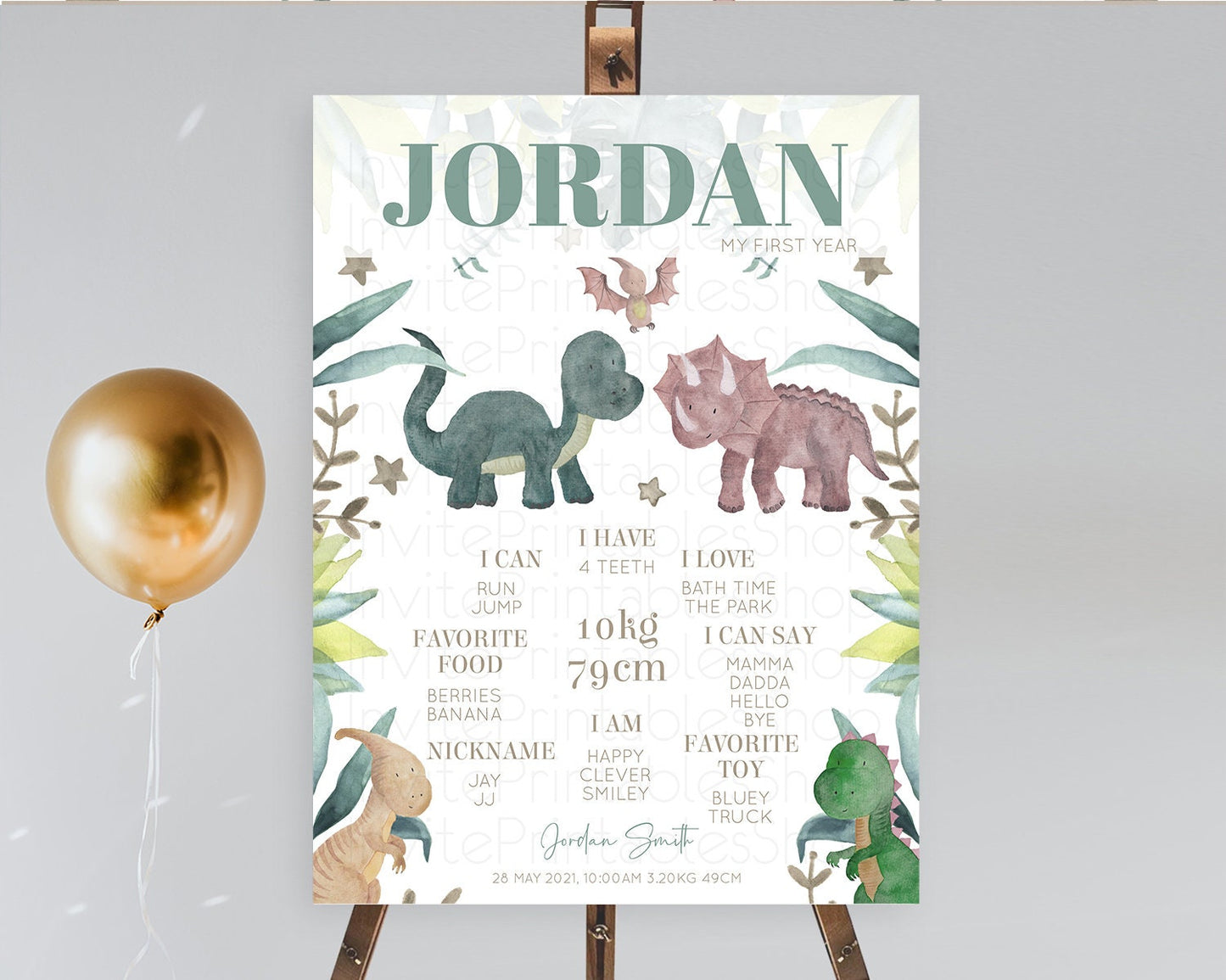 Dinosaur First Birthday Milestone Board Dinosaur Volcano Milestone Poster Watercolor Volcano T-Rex Raptor Jurassic 1st Birthday Sign D10597