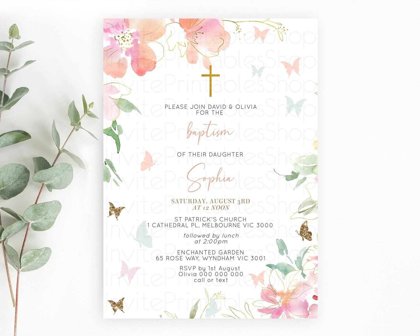 Secret Garden Baptism Invitation Wildflower Baptism Birthday Invite Pastel Flowers Christening Invite Enchanted Garden Boho Floral D11071
