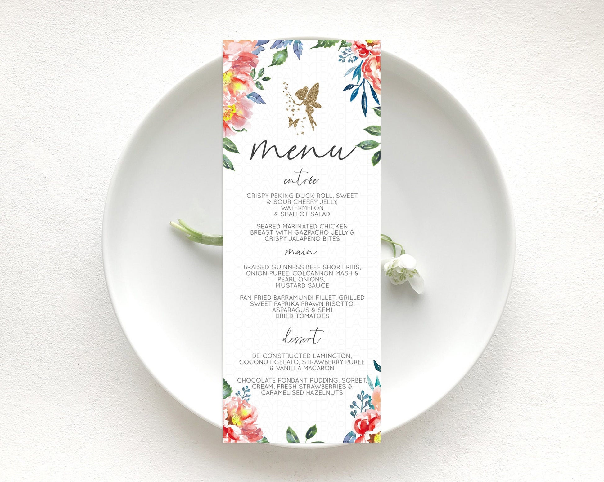 Editable Fairy Menu Fairy Menu Template Enchanted Garden Pastel Floral Butte
