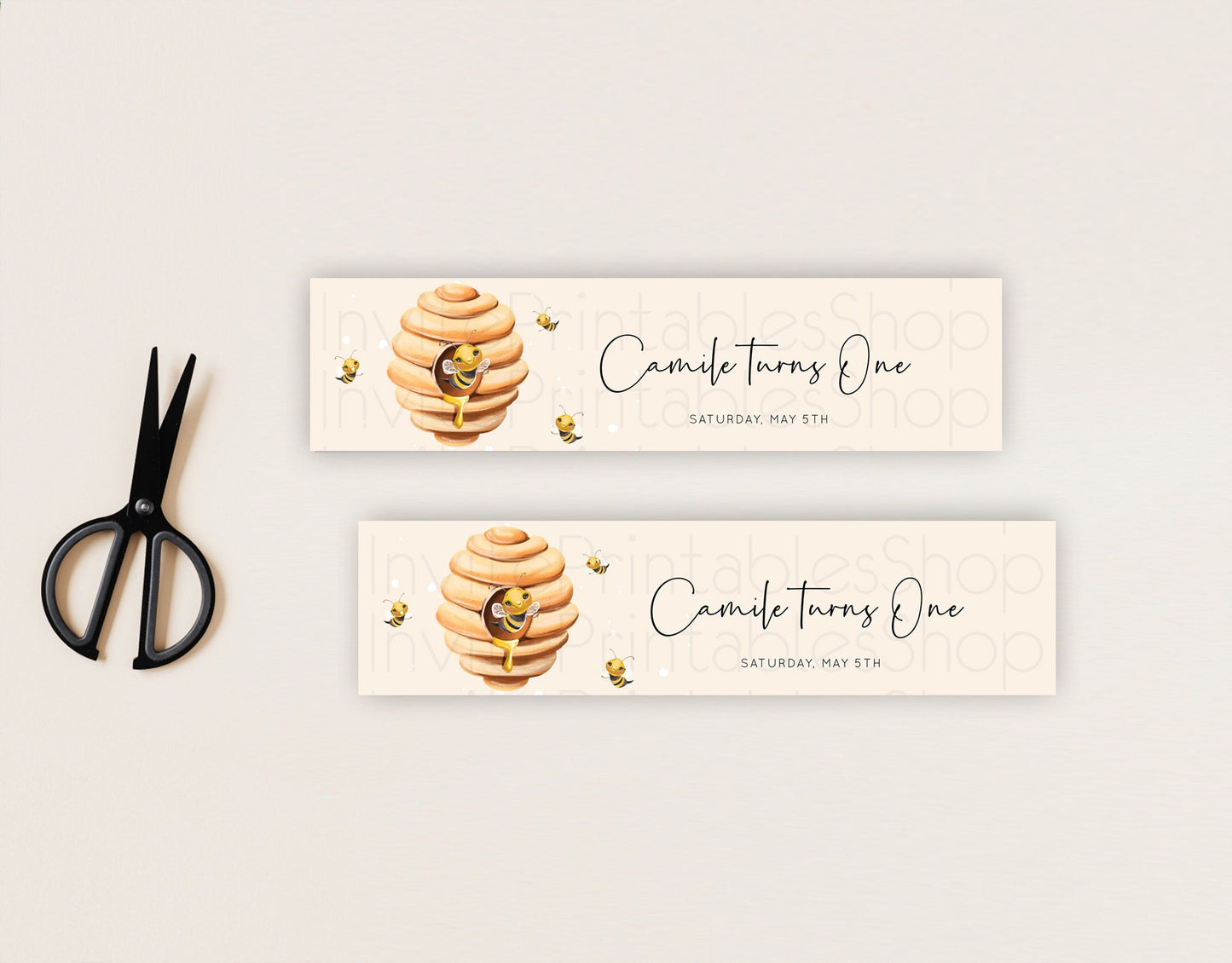 Queen Bee Water Label Template Momma BEE First BEE-DAY Birthday Baby Shower Baptism Wedding Floral Sweet Honey Beehive Party Decor D10754